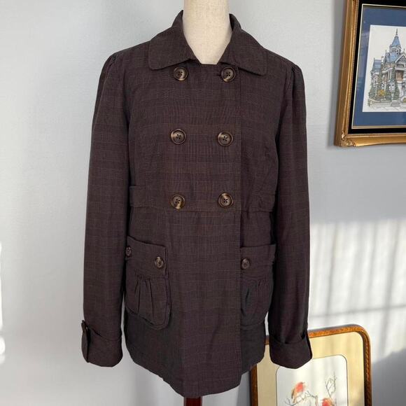 Vtg Aeropostale y2k brown plaid double-breasted jacket with pockets - Picture 1 of 6